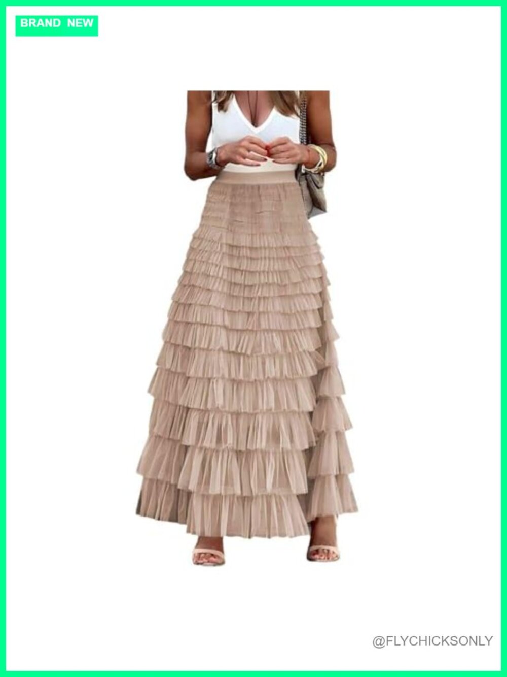 Women's Long Tulle Maxi Skirt A-Line Ruffle Tiered High Waist Flowy Layered
